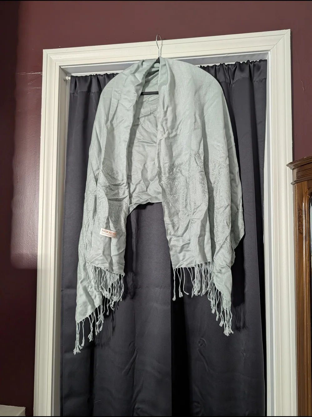 pashmina Light Mint Green Seablfoam Blue Pashmina/Silk Paisley Fringe Scarf Wrap